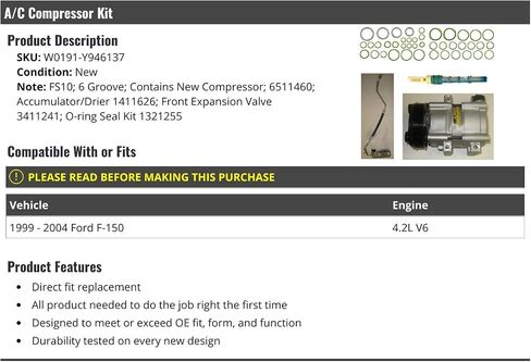 A/C Compressor Kit - Compatible with 1999-2004 Ford F150 4.2L V6 in Saudi Arabia