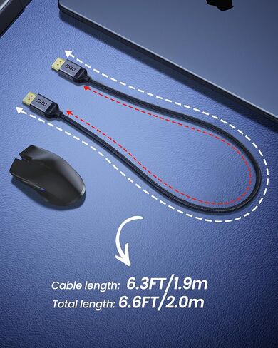 كابل سيلكلاند 80 جيجابت في الثانية DisplayPort 2.1 [معتمد من VESA] 6.6FT/2M، DP80 HDR | 16K@60 هرتز، 8K@240 هرتز، 4K@540 هرتز 480 هرتز 360 هرتز 240 هرتز، كابل DP إلى DP 2.1، DP80، DP1.4، HDR، DSC، HDCP 2.3، شاشة الألعاب، 5090 in Kuwait