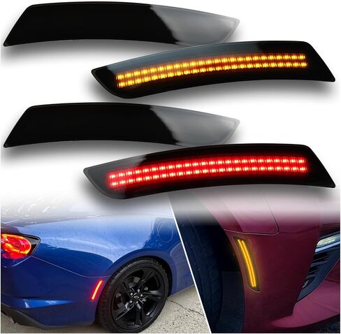 Smoked Lens LED Side Marker Lights Kit Front Rear Bumper Lamps Compatible with Chevy Camaro 2016-2023 Amber Front Red Rear Side Marker Indicator Lamps Set (4PCS) in Saudi Arabia