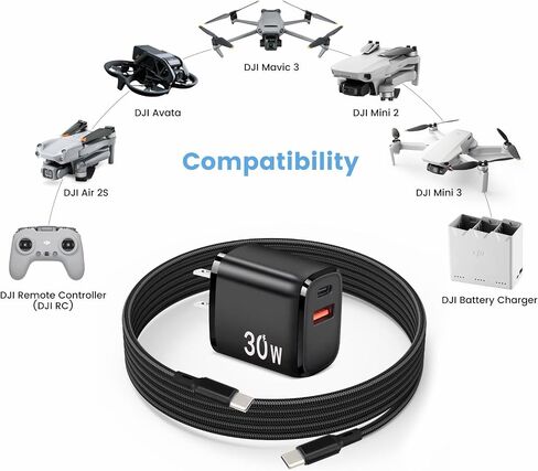 PD 65W USB C Fast Charger for DJI Neo, Air 3S, Mini 4K, Mini 4 Pro, Mini 2 SE, Avata 2, Mavic 3 Drones, Dual Port USB + Type C Wall Charger with C to C Charging Cable for DJI FPV Accessories, 6ft Long in Saudi Arabia