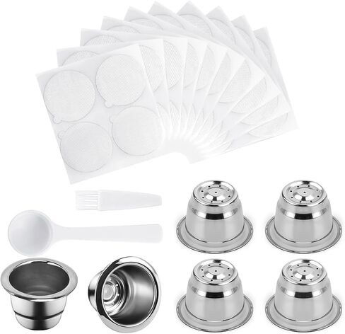 Reusable Capsules for Nespresso OriginalLine - 6pcs Espresso Refillable Pods Stainless Steel Coffee Pods Compatible for Nespresso Originaline Machine(6 Pods+200pcs Lids) in Saudi Arabia