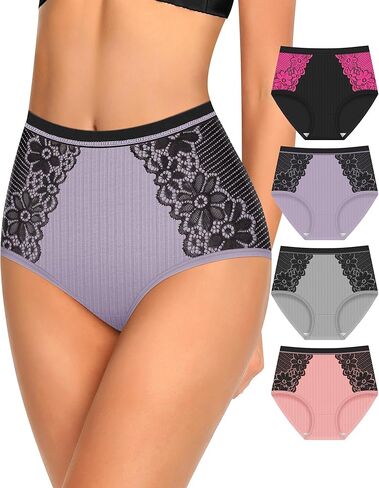 ملخصات ناعمة من القطن الداخلي للملابس الداخلية ذات التغطية الكاملة للسيدات القابل للتنفس 4 حزمة S-XXL in Kuwait