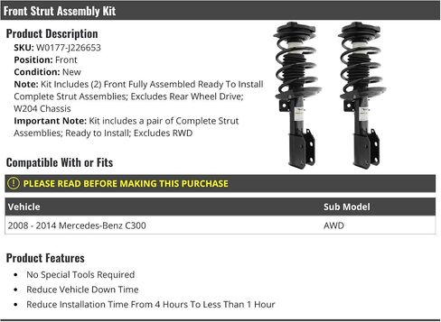 مجموعة تجميع الربيع الأمامية والملف من 2-متوافقة مع 2008-2014 Mercedes-Benz C300 AWD (W204 هيكل) in Saudi Arabia