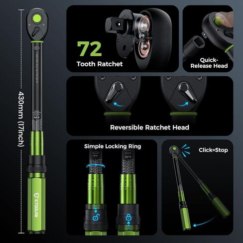 1/4 مفتاح عزم الدوران ، 52pcs ثنائية المدى 【10-230 in.lb/1-26 نانومتر】 ± 3 ٪ بوصة الدقة الجنيه وورش عزم الدور دراجة ، صيانة موتو in Kuwait