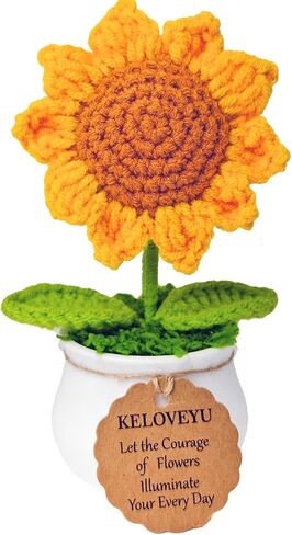 Crochet Flowers Bouquet Crochet Sunflower Crochet Potted Plants Knitted Flowers Pots Cute Desk Decor Car Dashboard Home Office Decor Mothers Day Valentines Day Birthday Gifts (Orange) in Saudi Arabia