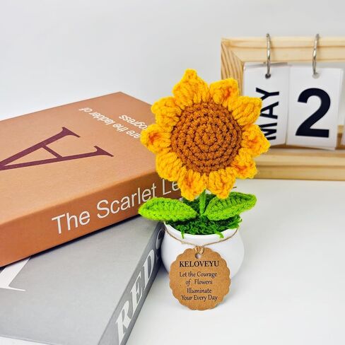Crochet Flowers Bouquet Crochet Sunflower Crochet Potted Plants Knitted Flowers Pots Cute Desk Decor Car Dashboard Home Office Decor Mothers Day Valentines Day Birthday Gifts (Orange) in Saudi Arabia