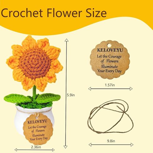 Crochet Flowers Bouquet Crochet Sunflower Crochet Potted Plants Knitted Flowers Pots Cute Desk Decor Car Dashboard Home Office Decor Mothers Day Valentines Day Birthday Gifts (Orange) in Saudi Arabia