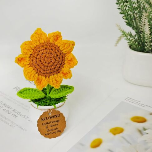 Crochet Flowers Bouquet Crochet Sunflower Crochet Potted Plants Knitted Flowers Pots Cute Desk Decor Car Dashboard Home Office Decor Mothers Day Valentines Day Birthday Gifts (Orange) in Saudi Arabia