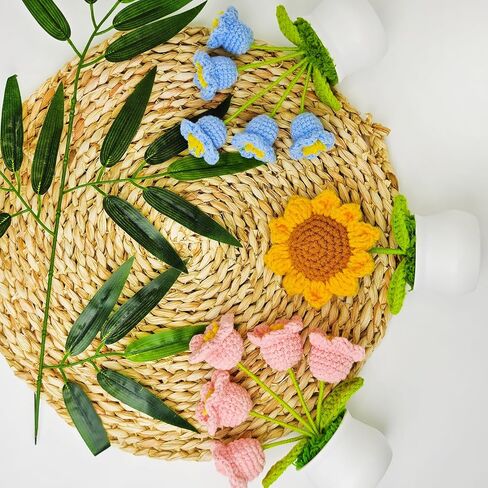 Crochet Flowers Bouquet Crochet Sunflower Crochet Potted Plants Knitted Flowers Pots Cute Desk Decor Car Dashboard Home Office Decor Mothers Day Valentines Day Birthday Gifts (Orange) in Saudi Arabia