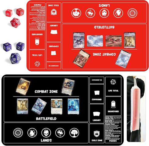 لعبة لعبة playmats MTG Playmat for Beginner 2 Pack with Dices ، Magic Mat Commander Deck Card Playmat for TCG MTG Play Mat 24x14 Inches Duel Card Battles ، Black/Red in Kuwait