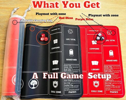 لعبة لعبة playmats MTG Playmat for Beginner 2 Pack with Dices ، Magic Mat Commander Deck Card Playmat for TCG MTG Play Mat 24x14 Inches Duel Card Battles ، Black/Red in Kuwait