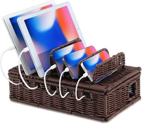 Cable Management Box Charging Station for Multiple Devices Desktop Cell Phone Docking Stations with Removable Divider Imitation Rattan Cord Hider Organizer Box for Laptop Tablets 12.5lx5.9hx7.6w-inch in Saudi Arabia