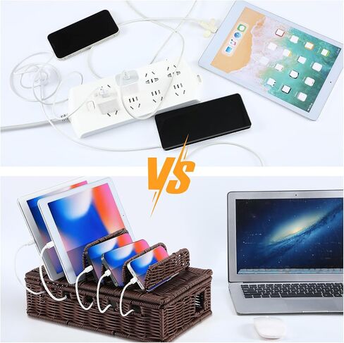 Cable Management Box Charging Station for Multiple Devices Desktop Cell Phone Docking Stations with Removable Divider Imitation Rattan Cord Hider Organizer Box for Laptop Tablets 12.5lx5.9hx7.6w-inch in Saudi Arabia