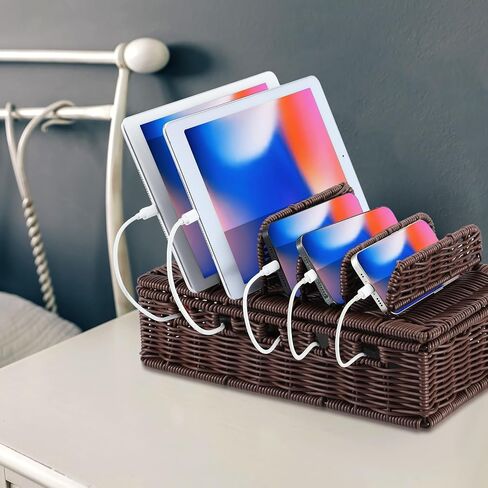 Cable Management Box Charging Station for Multiple Devices Desktop Cell Phone Docking Stations with Removable Divider Imitation Rattan Cord Hider Organizer Box for Laptop Tablets 12.5lx5.9hx7.6w-inch in Saudi Arabia