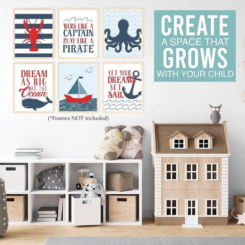 Hadley Designs 6 Reversible 8x10 Nautical Wall Art Prints-Home, Nursery and Bathroom Decor, Baby Shower Decorations, Theme Party Supplies in Saudi Arabia