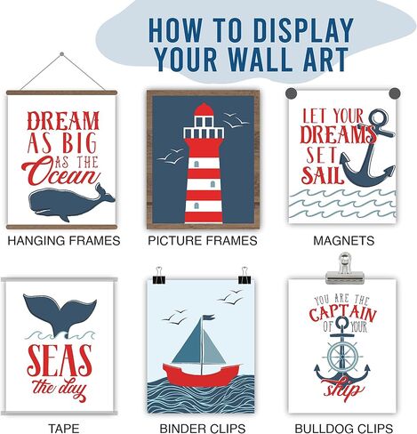 Hadley Designs 6 Reversible 8x10 Nautical Wall Art Prints-Home, Nursery and Bathroom Decor, Baby Shower Decorations, Theme Party Supplies in Saudi Arabia