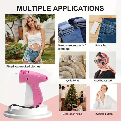Stitch Gun for Clothes - Tagging Gun for Clothing - Stitch Gun - Fine Stitch Tag Gun for Clothing - Includes 6 Needle, 1500 Black Fasteners & 1500 White Fasteners (Pink) in Saudi Arabia