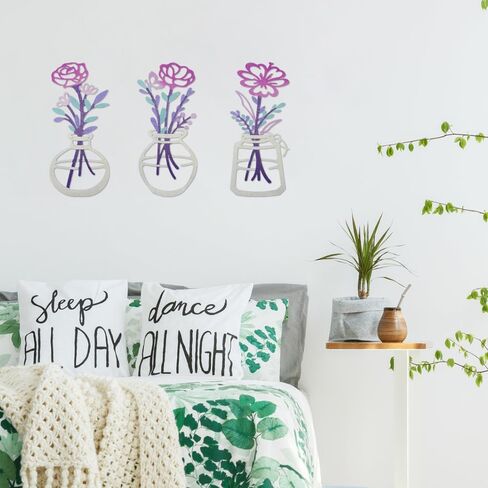 Bochino 3 Pcs Metal Flowers Wall Arts Rustic Farmhouse Decor Minimalist Flower Wall Decors for Livingroom Bathroom Bedroom Dining Room Kitchen, Housewarming Gifts (D-Brown) in Kuwait