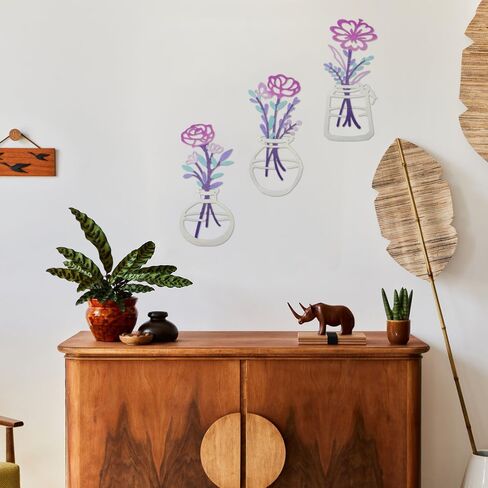 Bochino 3 Pcs Metal Flowers Wall Arts Rustic Farmhouse Decor Minimalist Flower Wall Decors for Livingroom Bathroom Bedroom Dining Room Kitchen, Housewarming Gifts (D-Brown) in Kuwait