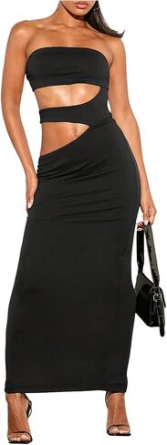 Milumia Women's Cut Out Backless Tube Dress Strapless Split Party Rave Maxi Dresses in Saudi Arabia