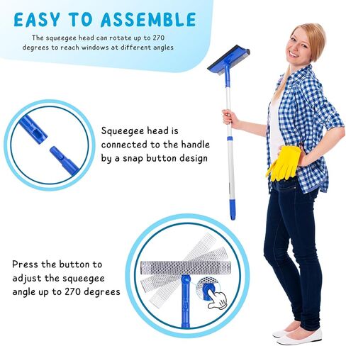 Window Squeegee for Home, 56'' Long Handle Shower Door Cleaner Tool, 2-in-1 Glass Scrubber for Car Windshield Cleaning in Kuwait