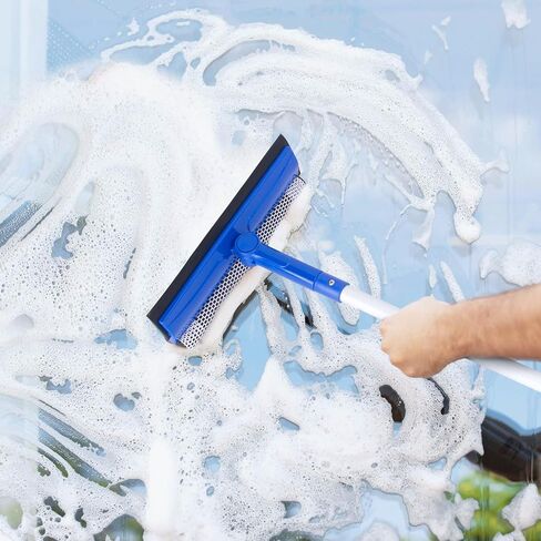 Window Squeegee for Home, 56'' Long Handle Shower Door Cleaner Tool, 2-in-1 Glass Scrubber for Car Windshield Cleaning in Kuwait