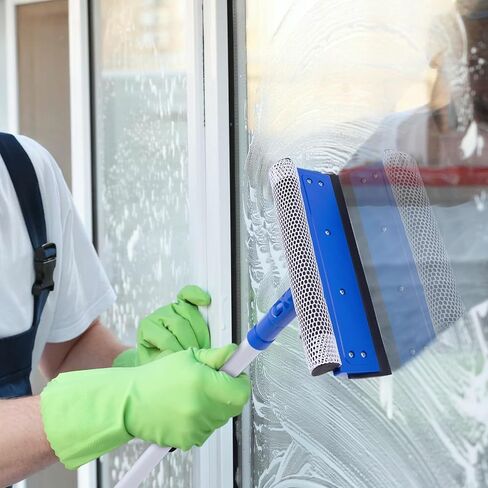 Window Squeegee for Home, 56'' Long Handle Shower Door Cleaner Tool, 2-in-1 Glass Scrubber for Car Windshield Cleaning in Kuwait