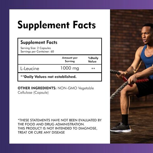 100% Pure L-Leucine 2000mg, Muscle Recovery and Support, Non GMO & Vegan - 60 Vegetarian Capsules in Saudi Arabia