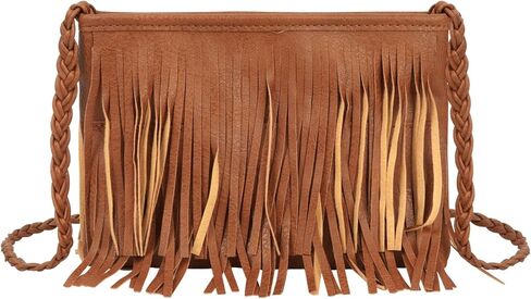 Women Mini Fringe Tassel PU Leather Crossbody Shoulder Bag Cell Phone Coin Purse Wallet in Saudi Arabia