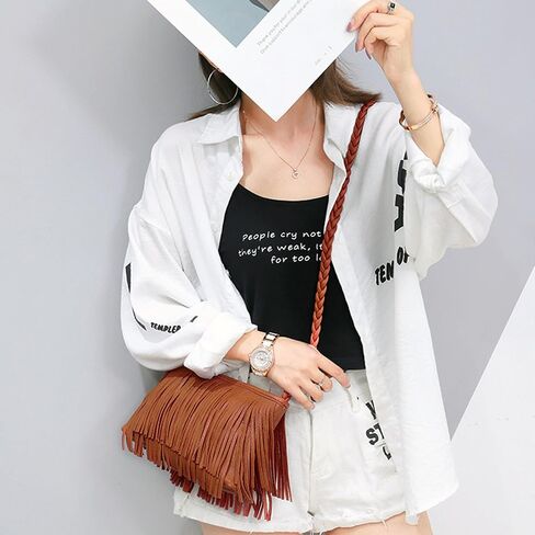 Women Mini Fringe Tassel PU Leather Crossbody Shoulder Bag Cell Phone Coin Purse Wallet in Saudi Arabia