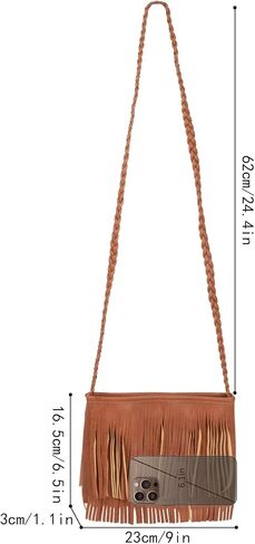 Women Mini Fringe Tassel PU Leather Crossbody Shoulder Bag Cell Phone Coin Purse Wallet in Saudi Arabia