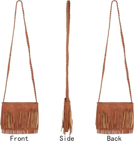 Women Mini Fringe Tassel PU Leather Crossbody Shoulder Bag Cell Phone Coin Purse Wallet in Saudi Arabia