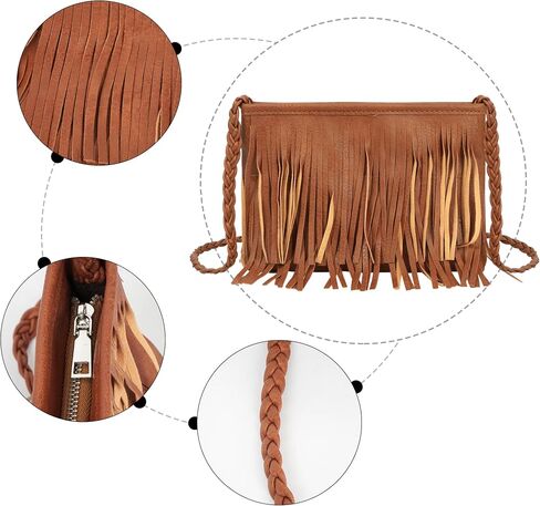Women Mini Fringe Tassel PU Leather Crossbody Shoulder Bag Cell Phone Coin Purse Wallet in Saudi Arabia