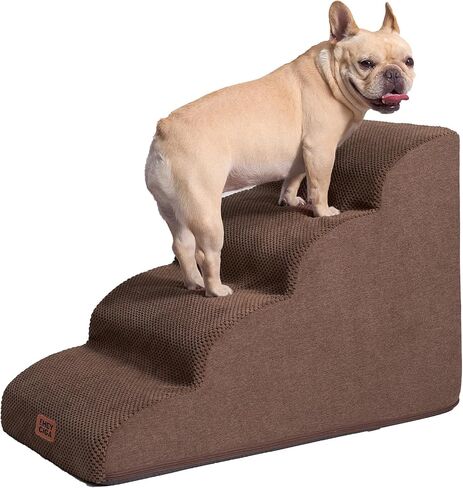 EHEYCIGA Curved Foldable Dog Stairs Ramp for Small Dogs 16" H, 3-Step Dog Steps for Couch Sofa and Chair, Pet Stairs for Cats, Non-Slip Balanced Pet Steps Indoor, Grey in Kuwait