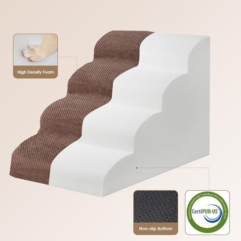 EHEYCIGA Curved Foldable Dog Stairs Ramp for Small Dogs 16" H, 3-Step Dog Steps for Couch Sofa and Chair, Pet Stairs for Cats, Non-Slip Balanced Pet Steps Indoor, Grey in Kuwait