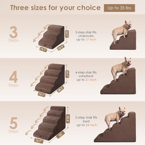 EHEYCIGA Curved Foldable Dog Stairs Ramp for Small Dogs 16" H, 3-Step Dog Steps for Couch Sofa and Chair, Pet Stairs for Cats, Non-Slip Balanced Pet Steps Indoor, Grey in Kuwait
