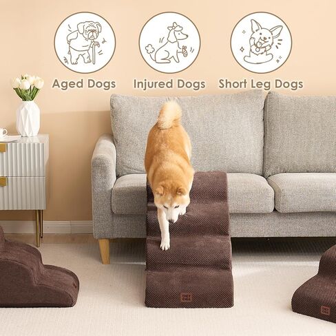 EHEYCIGA Curved Foldable Dog Stairs Ramp for Small Dogs 16" H, 3-Step Dog Steps for Couch Sofa and Chair, Pet Stairs for Cats, Non-Slip Balanced Pet Steps Indoor, Grey in Kuwait