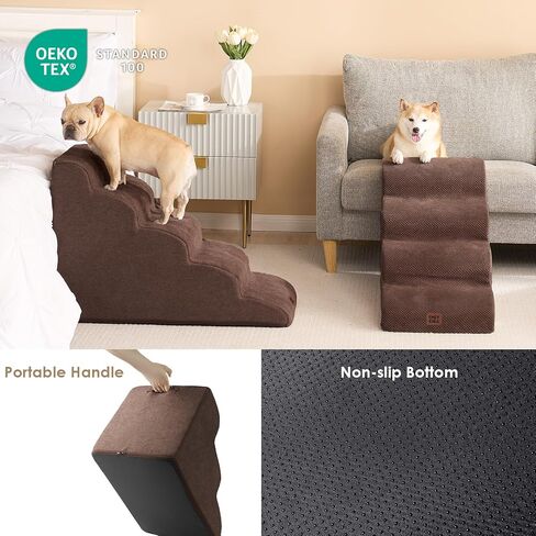 EHEYCIGA Curved Foldable Dog Stairs Ramp for Small Dogs 16" H, 3-Step Dog Steps for Couch Sofa and Chair, Pet Stairs for Cats, Non-Slip Balanced Pet Steps Indoor, Grey in Kuwait