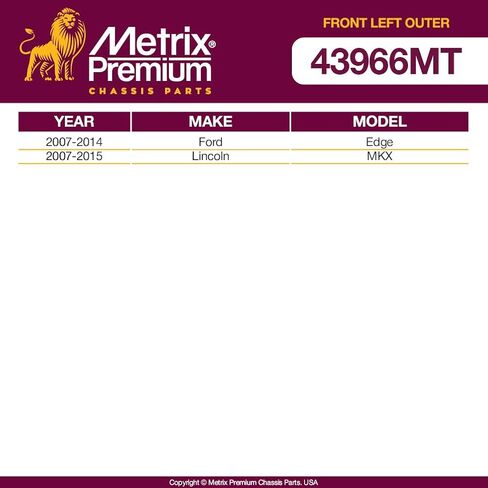 Metrix Premium Chassis Parts-End Rod Rod End الأمامي الأيسر يناسب 2007-2014 Ford Edge ، 2007-2015 Lincoln MKX ، استبدال ES800474 ، مصنوع في أوروبا in Saudi Arabia
