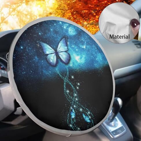 Car Steering Wheel Sun Shade Cover for Summer Heat-Resist Aluminum Foil Universal Steering Wheel Cover for Car Truck SUV Van, Butterfly Pattern in Kuwait