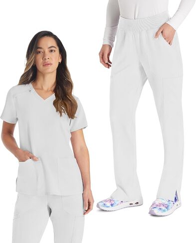 مجموعة Dickies Scrub للنساء V-Neck Top DK615 Natural Rise Natural Tapered Leg Pant-on in Saudi Arabia