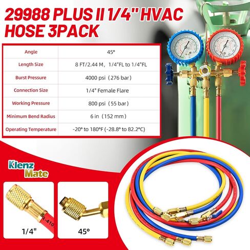 2025 ترقية 29986 Plus II 1/4 بوصة خرطوم HVAC مع صمام كروي مدمج. خرطوم التبريد مع تركيبات مضيئة قياسية 1/4 بوصة، ضغط عمل 800 رطل لكل بوصة مربعة للمبردات الشائعة. 72 بوصة، أصفر/أحمر/أزرق (3 عبوات) in Kuwait