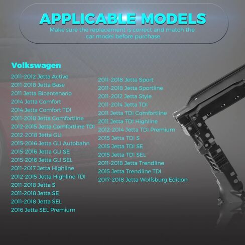 Titanium Plus Autoparts 2011-2018 Compatible with Volkswagen Jetta Front Radiator Support VW1225135 Black 5C6805588E in Saudi Arabia