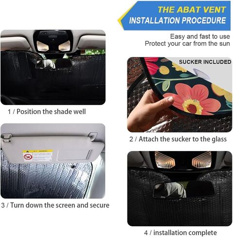 قطة أسود محاطة بزهور الزجاج الأمامي الكتل Sunshade الكتل UV قابلة للطي شمس الشمس الظل الأمامي إبقاء سيارتك بارد شمس القصب in Kuwait