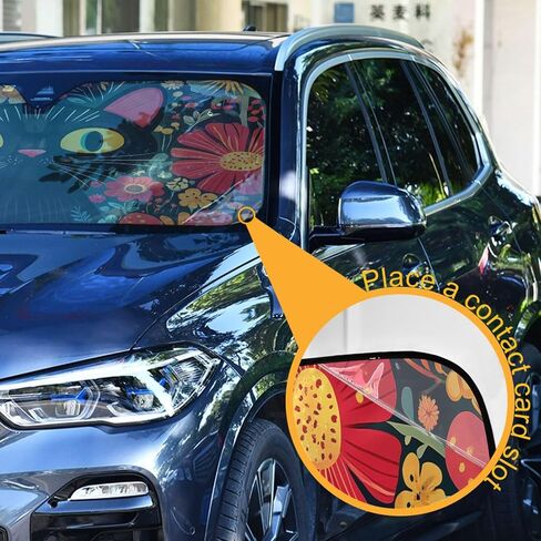 قطة أسود محاطة بزهور الزجاج الأمامي الكتل Sunshade الكتل UV قابلة للطي شمس الشمس الظل الأمامي إبقاء سيارتك بارد شمس القصب in Kuwait
