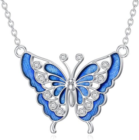 Diamond Blue Butterfly Necklace for Women 925 Sterling Silver Butterfly Pendant Necklace Butterfly Jewelry Gift for Women Wife in Saudi Arabia