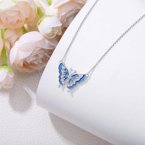 Diamond Blue Butterfly Necklace for Women 925 Sterling Silver Butterfly Pendant Necklace Butterfly Jewelry Gift for Women Wife in Saudi Arabia