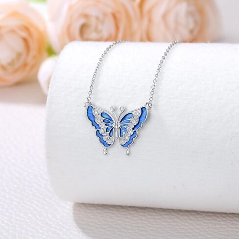 Diamond Blue Butterfly Necklace for Women 925 Sterling Silver Butterfly Pendant Necklace Butterfly Jewelry Gift for Women Wife in Saudi Arabia