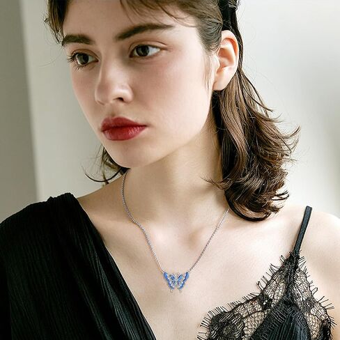 Diamond Blue Butterfly Necklace for Women 925 Sterling Silver Butterfly Pendant Necklace Butterfly Jewelry Gift for Women Wife in Saudi Arabia