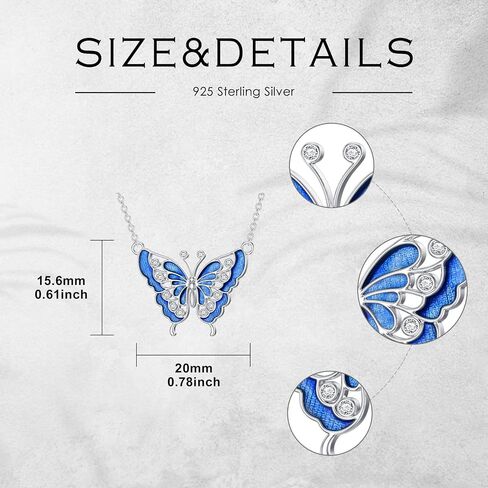 Diamond Blue Butterfly Necklace for Women 925 Sterling Silver Butterfly Pendant Necklace Butterfly Jewelry Gift for Women Wife in Saudi Arabia
